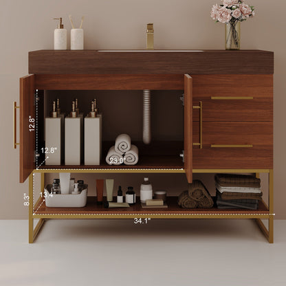 36' Modern Free-Standing Bathroom Vanity with Seamless Ceramic Sink & Sintered Stone Top