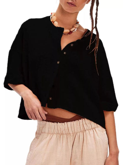 Button-Front Half Sleeve Cardigan