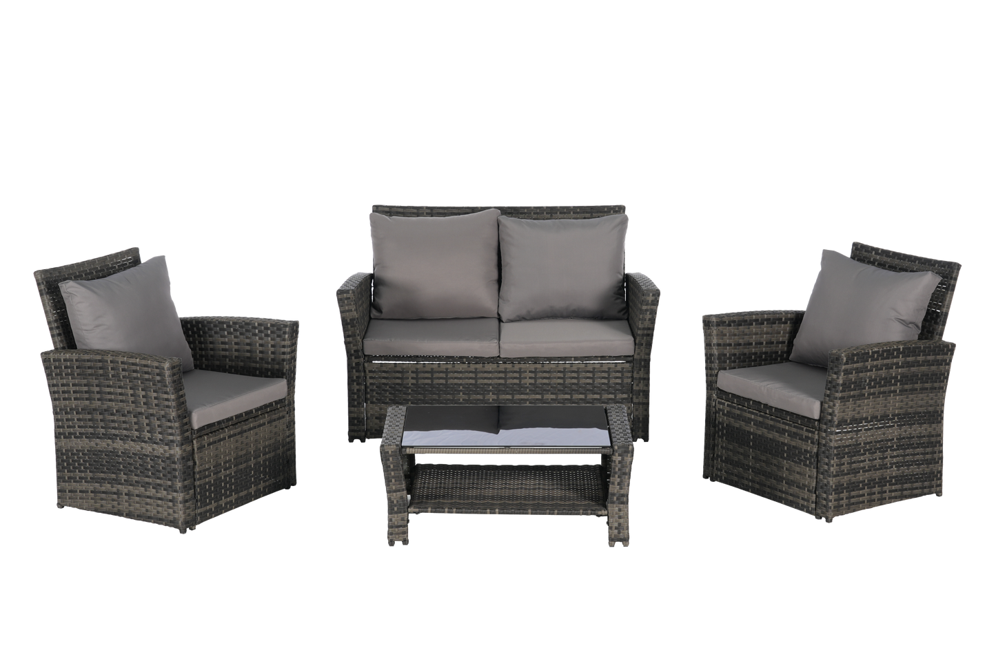 Outdoor Patio Set PE Rattan Steel Dark Gray 4 Piece Glass Seats 4
