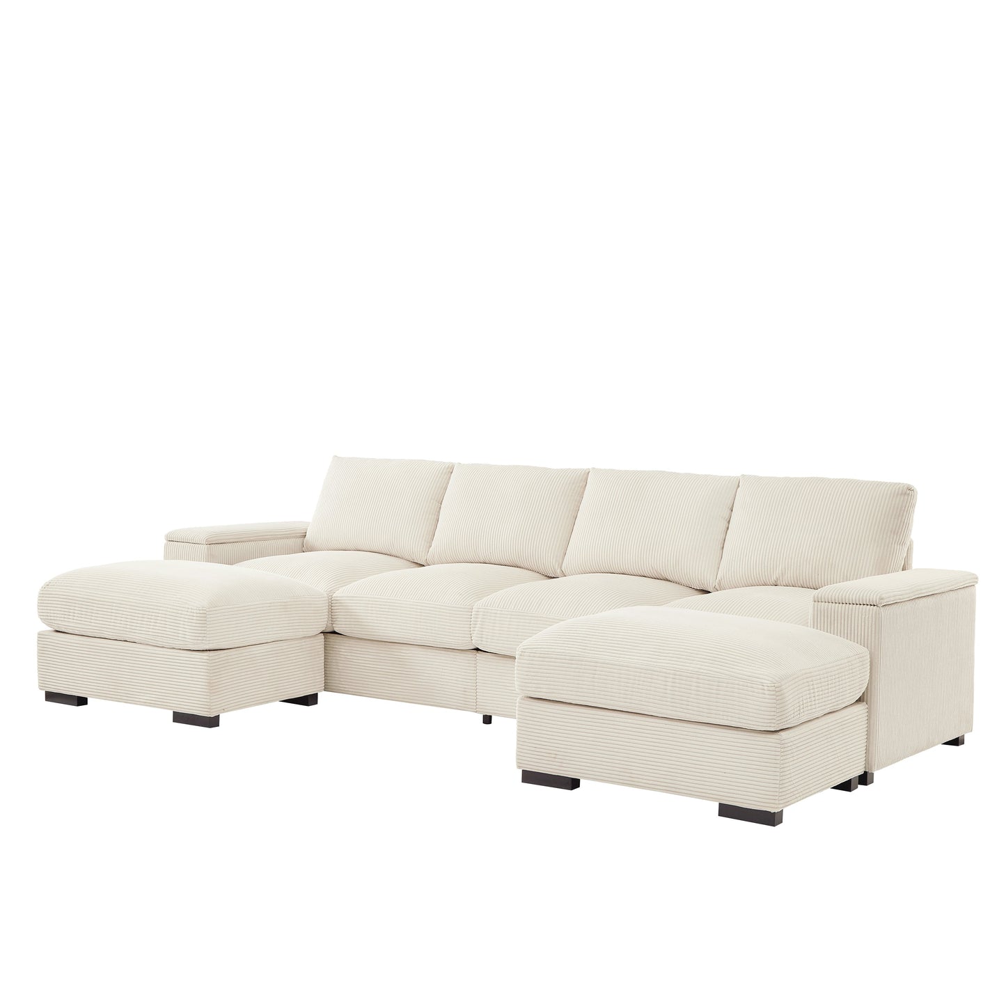 Sectional Sofa U-Shape Corduroy Beige 4 Seat 122 In 2 Ottomans