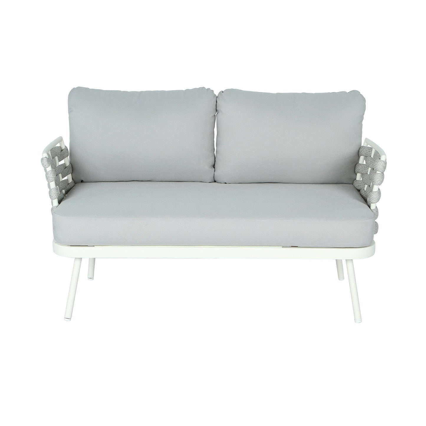 Outdoor Sofa Set Steel Rope Off White Gray Cushion 4 Piece Seats 4