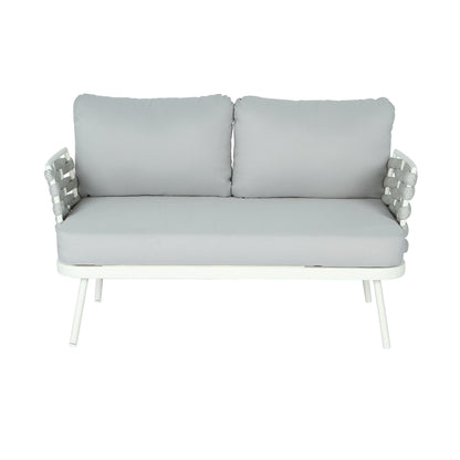 Outdoor Sofa Set Steel Rope Off White Gray Cushion 4 Piece Seats 4