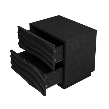 Solid Wood Nightstands Set of 2, 2 Drawers, No Handles, Living Room, Black