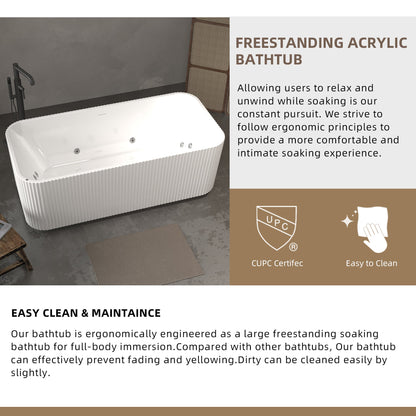 67' Rectangle Acrylic Whirlpool Bathtub Freestanding Soaker Tub Chrome Drain cUPC