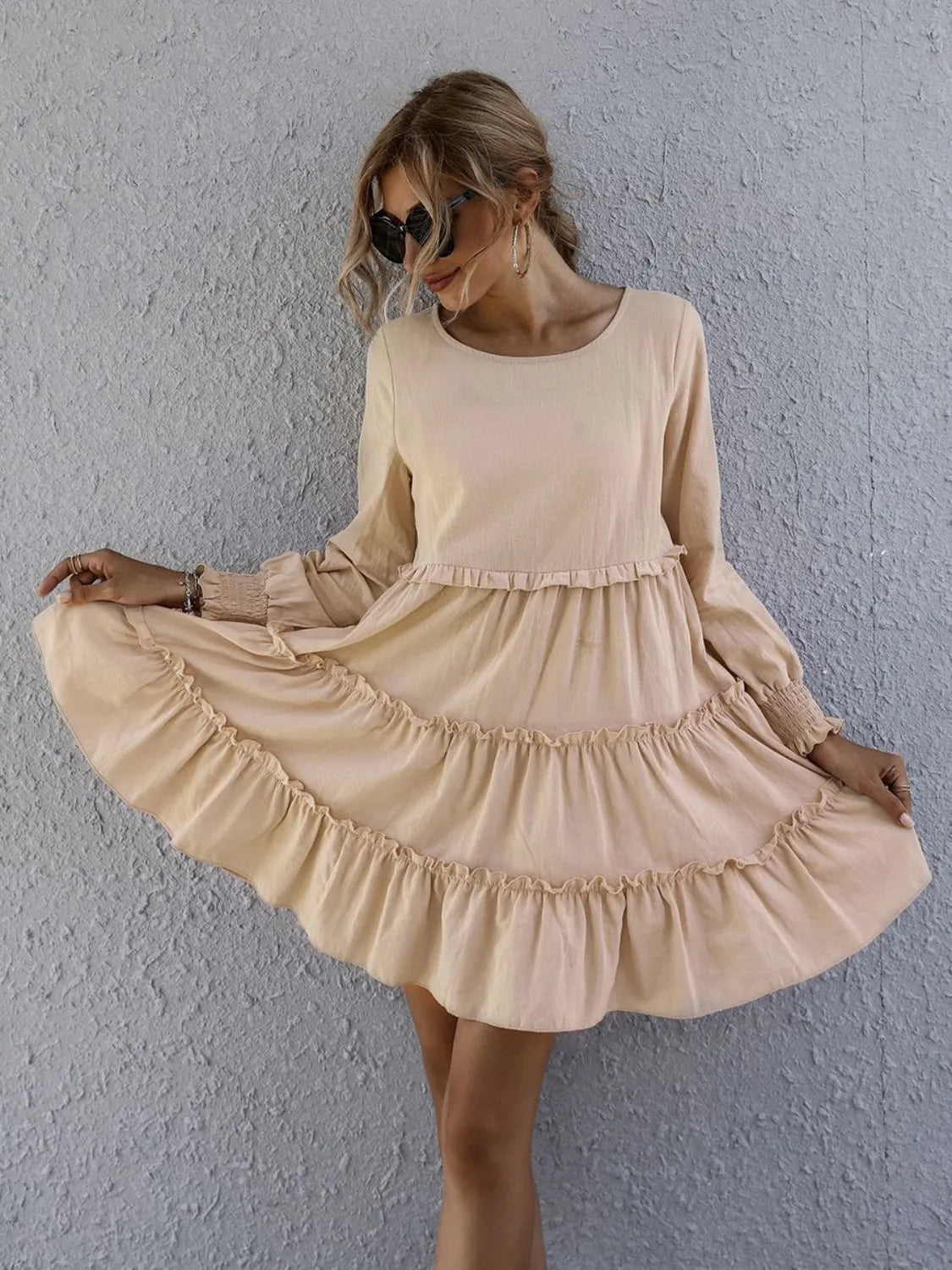 Frill Tiered Long Sleeve Mini Dress