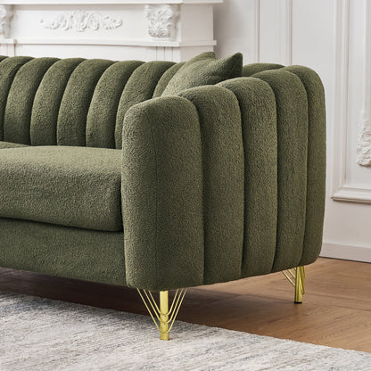 Loveseat Modern Chenille Green Gold Metal Legs 2 Seat 63 In 500 LB
