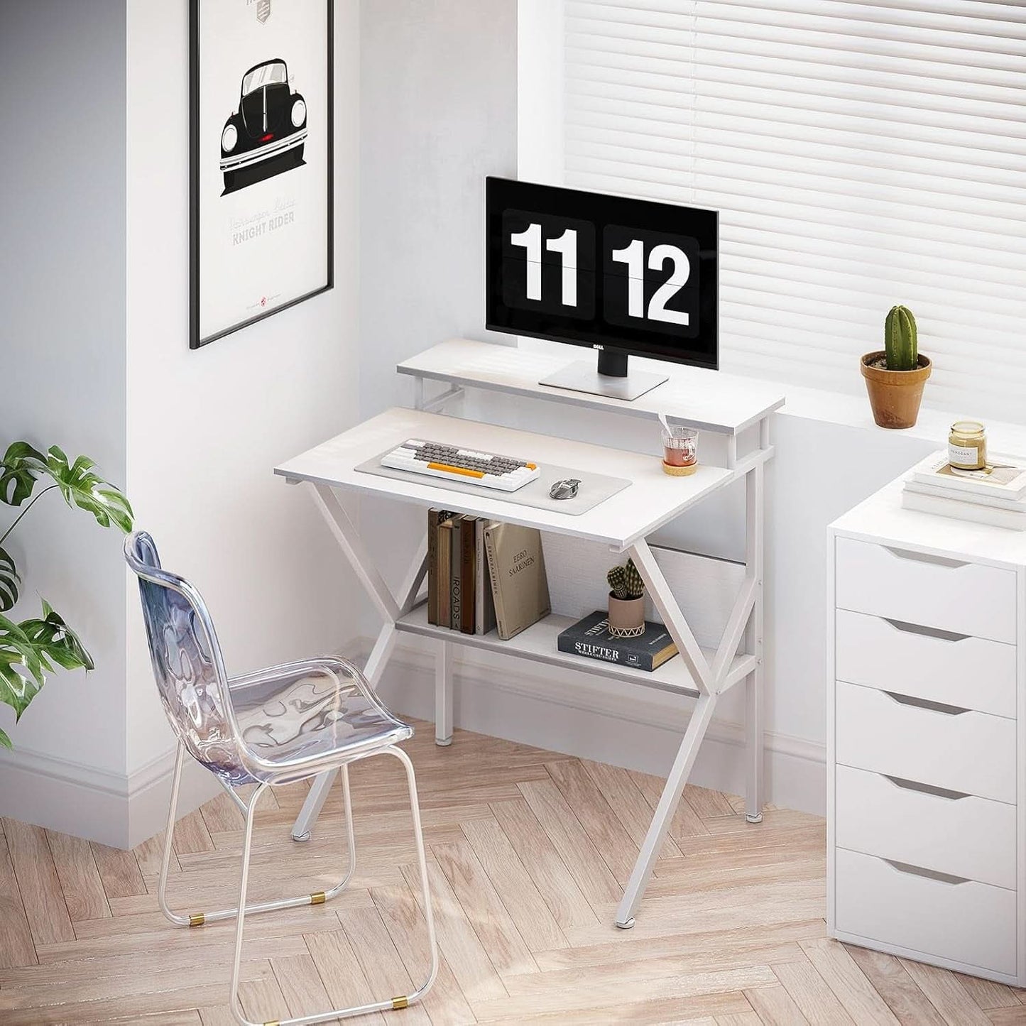 27.5 Inch White Computer Desk With Storage Shelves