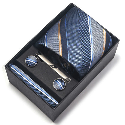 Men's Jacquard Necktie Set with Pocket Square and Cufflinks