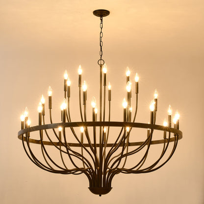 Chandelier 36-Light Black Industrial Iron Candle Farmhouse Pendant