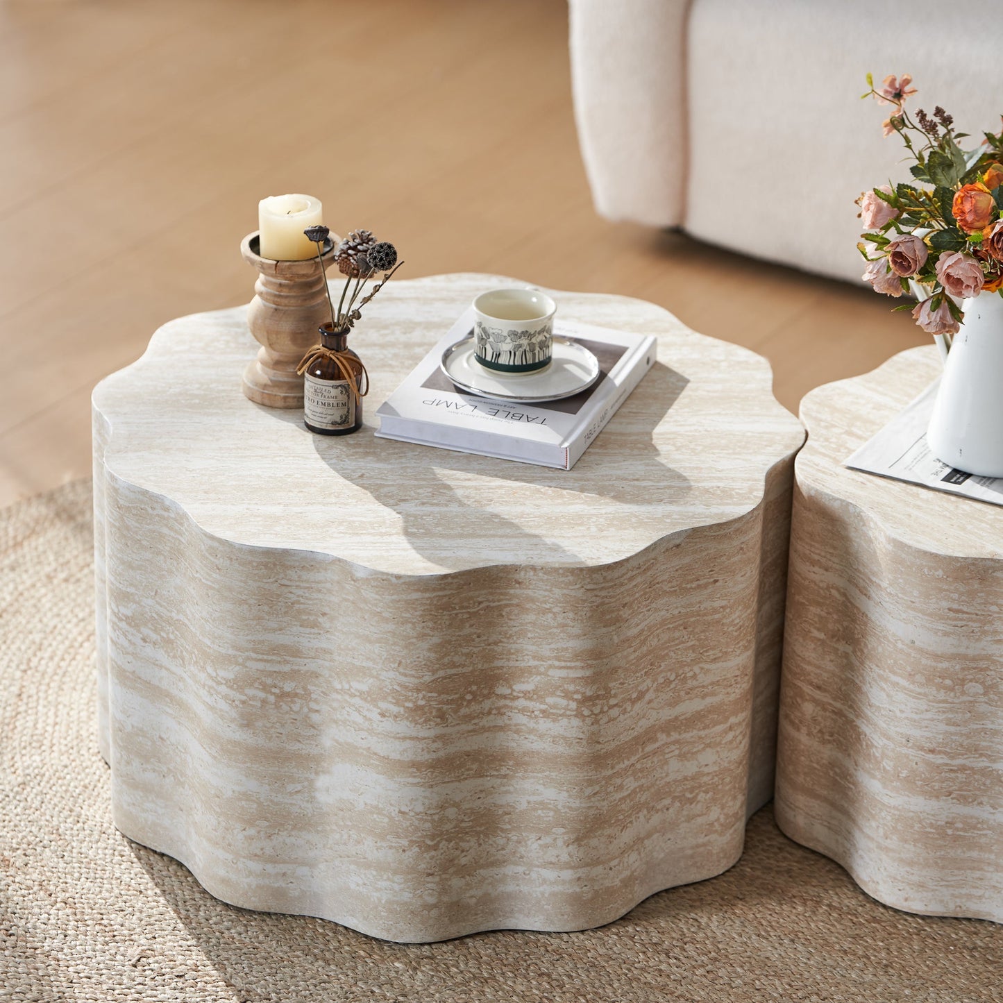 Set of 2 Round Coffee Side Tables, Faux Mars Pattern, Minimalist, Living Room