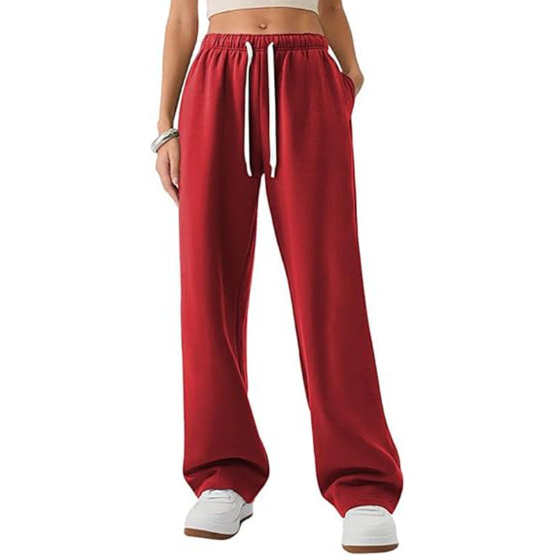 Women's Fleece-Lined Casual Straight-Leg Sports Sweatpants For Fall And Winter