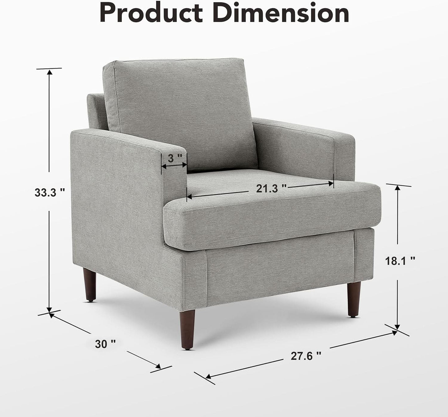 Mid Century Linen Grey Upholstered Accent Armchair