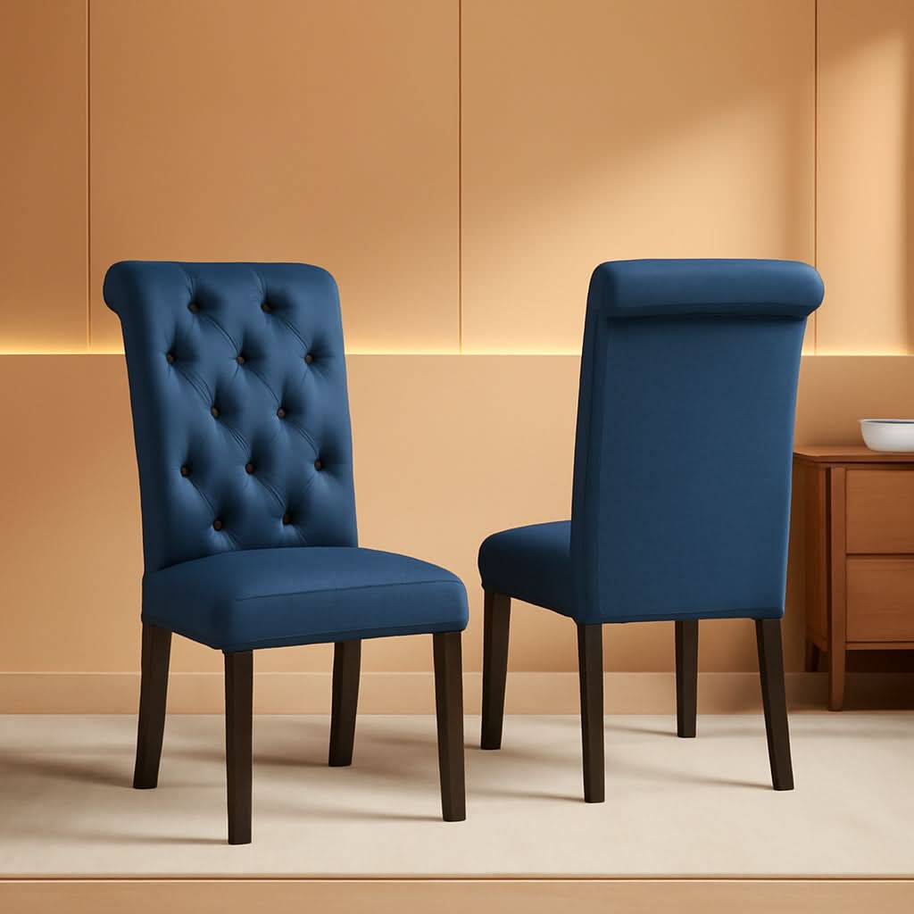 Blue Tufted Parsons Solid Wood Dining Chairs Set Of 2