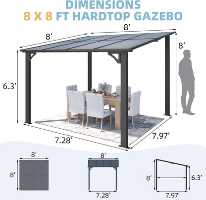 8x8 Waterproof Wall Mounted Lean To Gazebo for Patio