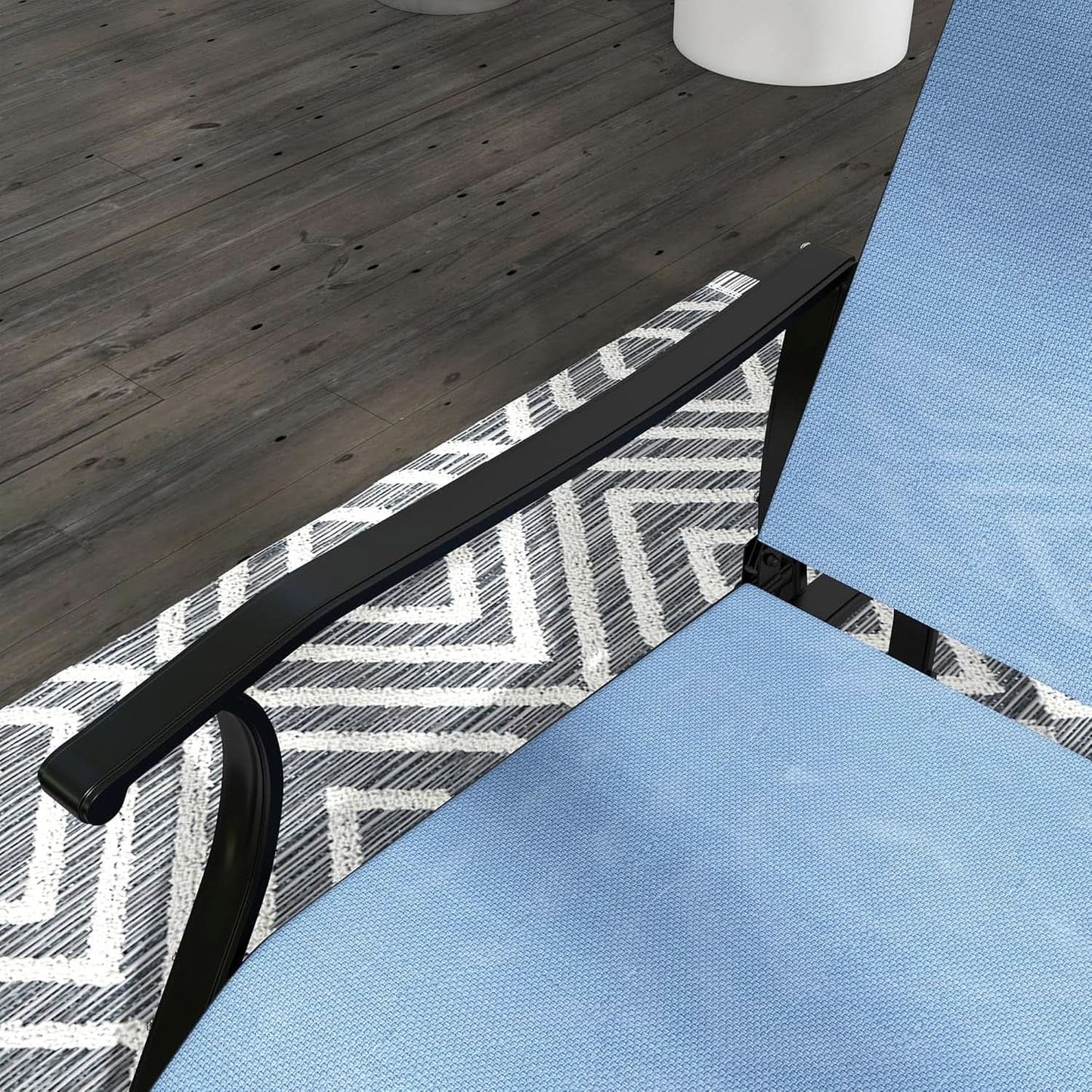 Light Blue Outdoor Glider Set With Steel Frame Glass Table