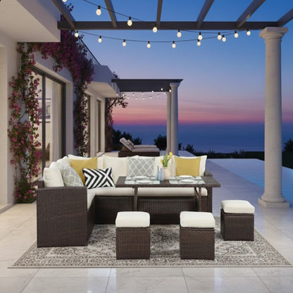 Outdoor Sectional Set PE Rattan 7 Piece Seats 8