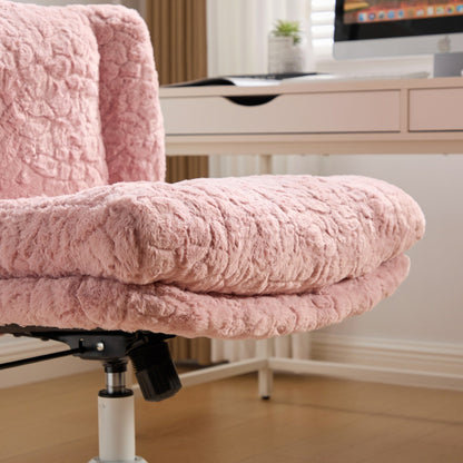 Swivel Chair Faux Alpaca Pink Wide 26.4 In Seat 360 Degree Height Adjust