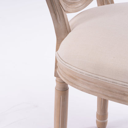 French Style Solid Wood Linen Fabric Rattan Back Dining Chair, Set of 2, Beige