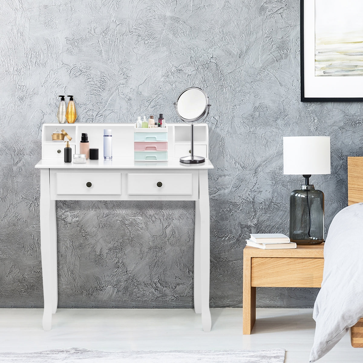 Writing Desk 2-Tier Vanity Desk Computer Desk with 4 Drawers