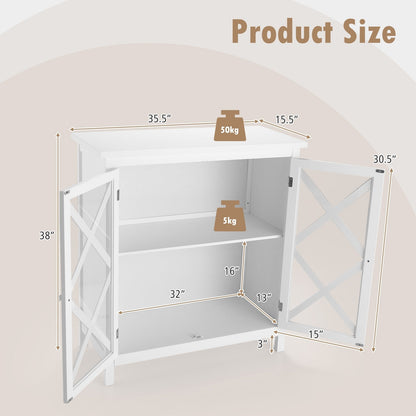 Freestanding Kitchen Buffet Cabinet with Glass Doors and Adjustable Shelf