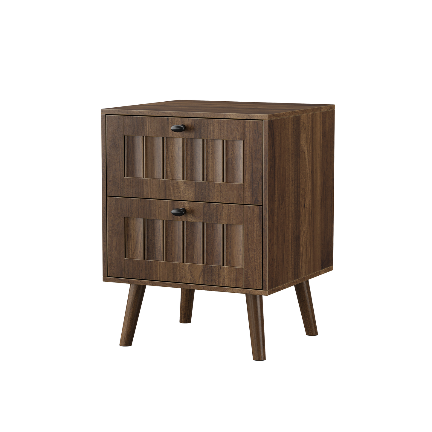 Double Drawer Bedside Table, Solid Wood Legs, Walnut, 15.75x15.75 in, 2-Pack