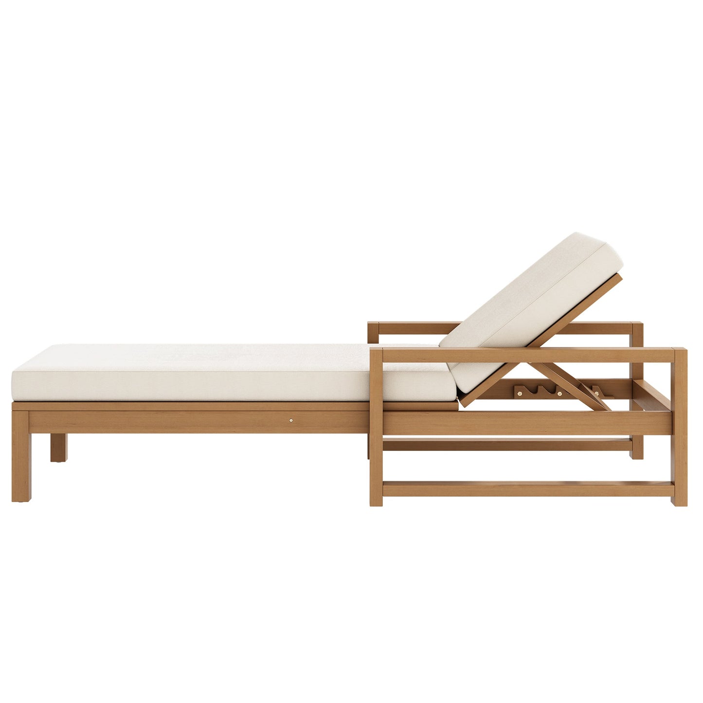 Outdoor Chaise Lounge Acacia Wood Light Teak Beige Cushion 5 Position 2