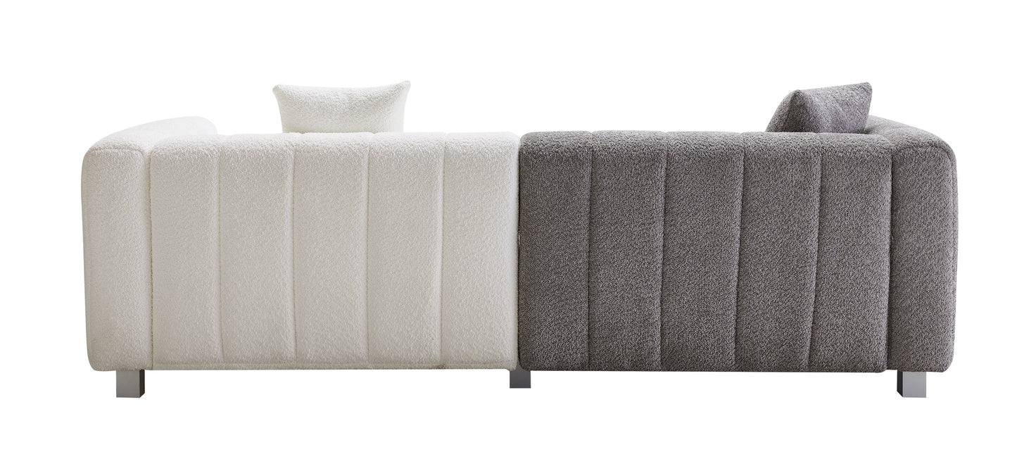 Sofa Modular Velvet Teddy White Gray 3 Seat Metal Legs 87 In 750 LB
