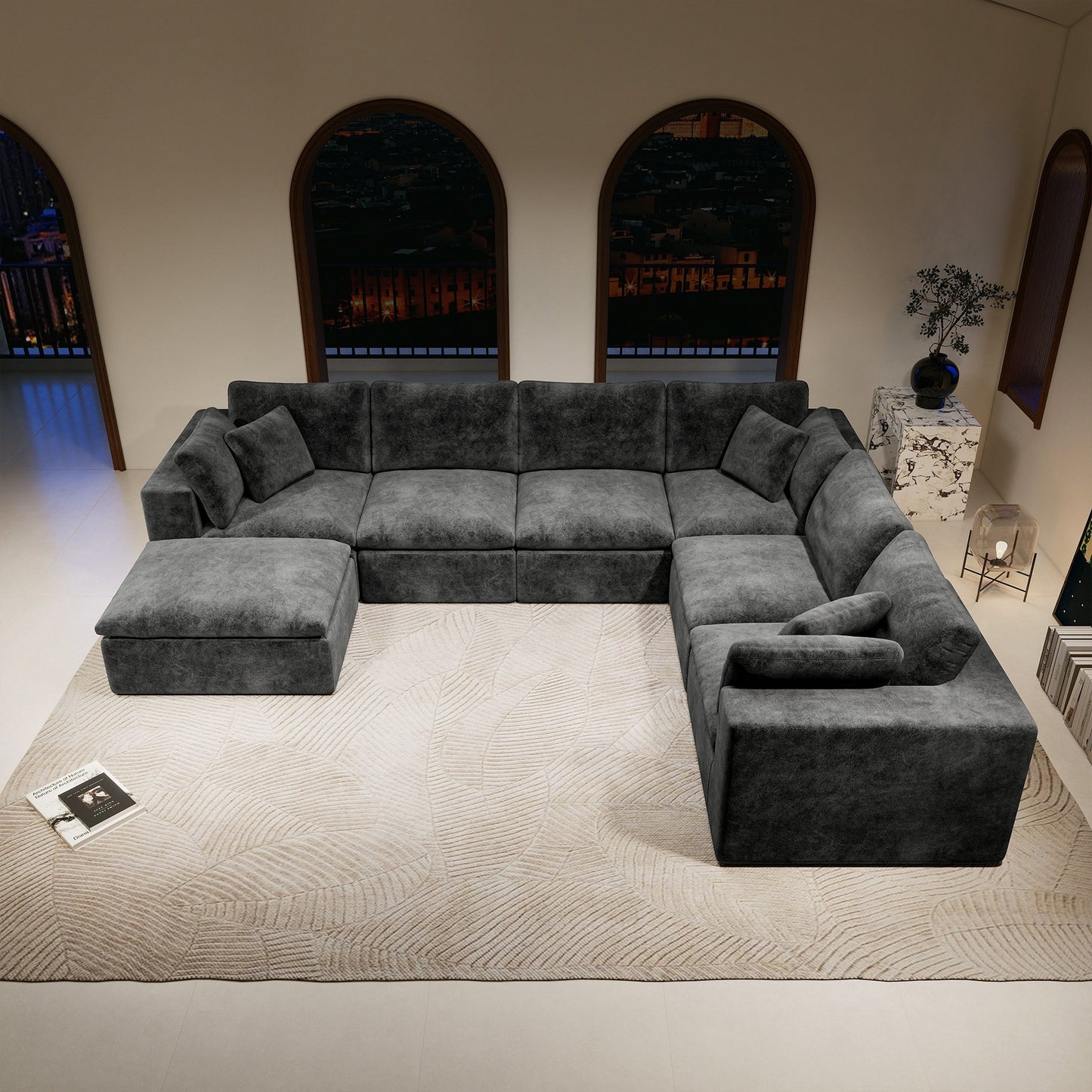 Sectional Sofa L-Shape Corner Corduroy Gray 7 Seat Chaise No Assembly