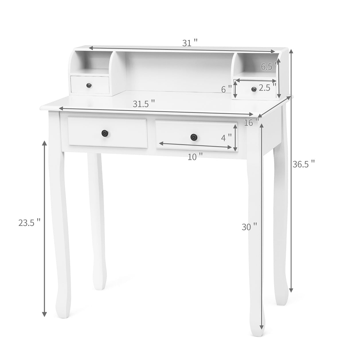 Writing Desk 2-Tier Vanity Desk Computer Desk with 4 Drawers