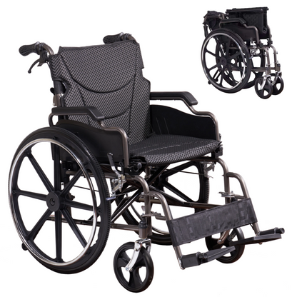 Wheelchair Manual Transport Folding Carbon Steel 18 In Seat Memory Foam Dark Gray