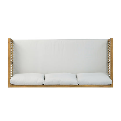 Outdoor Daybed Set Acacia Wood Rope 3 Seater Chaise Lounge