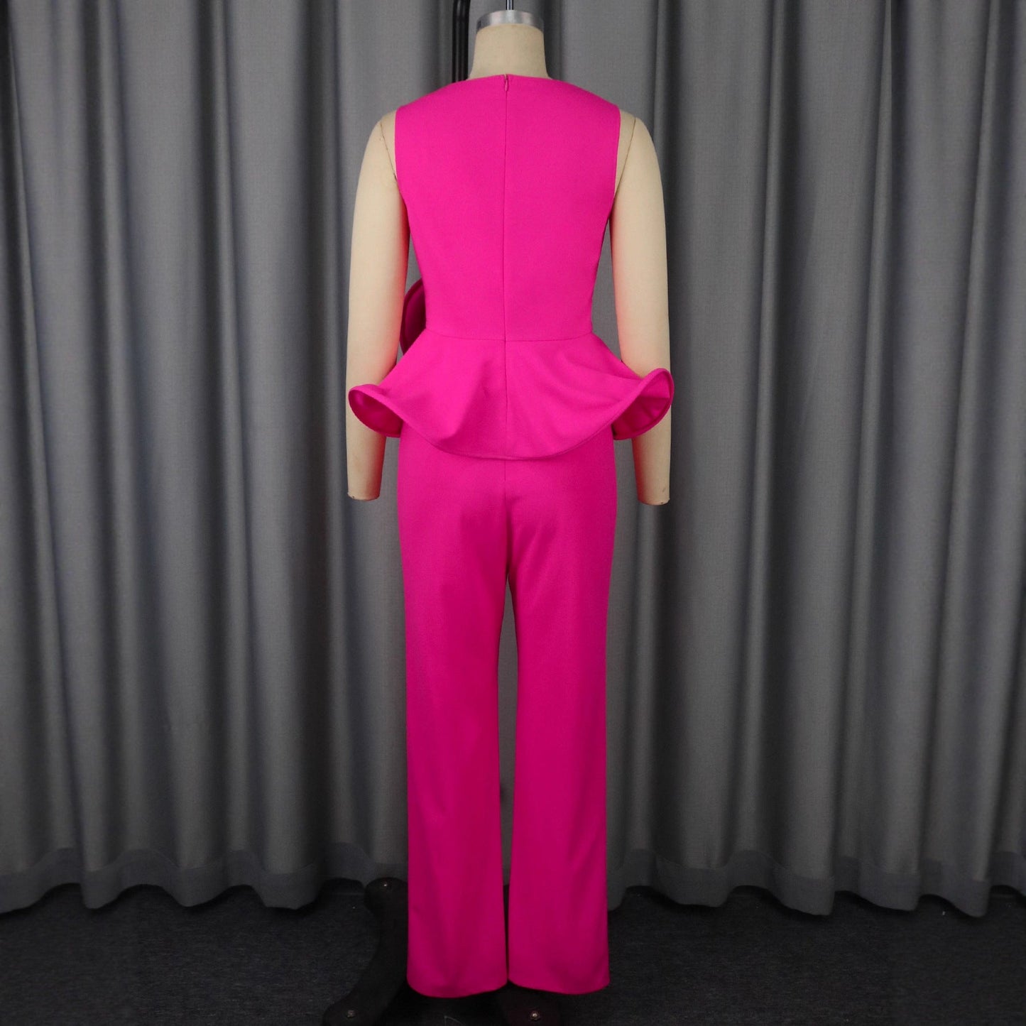 Three-dimensional Flower V-neck Sleeveless Top High Waist Fashion Straight-leg Pants