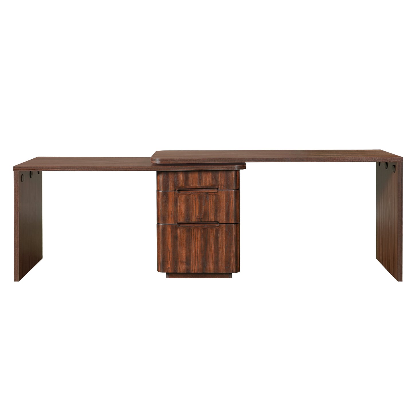 90' Modern L Shaped Desk in Walnut with 3 Drawers,360deg Wood Rotating Desk,Exe...