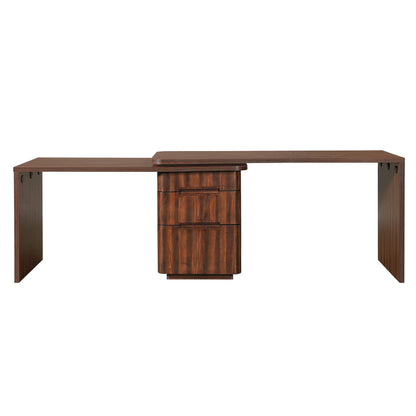 90' Modern L Shaped Desk in Walnut with 3 Drawers,360deg Wood Rotating Desk,Exe...