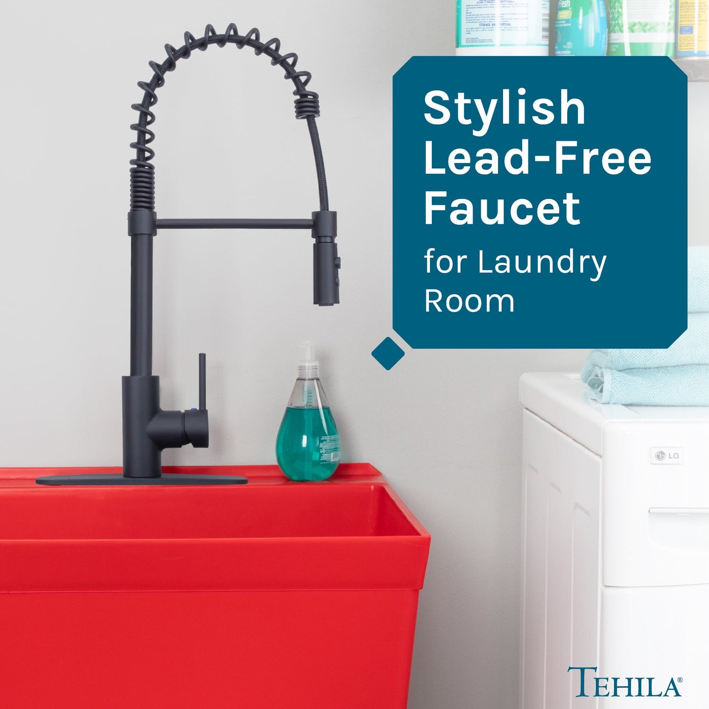 Tehila Black Finish High Arc Coil Pull-Down Faucet