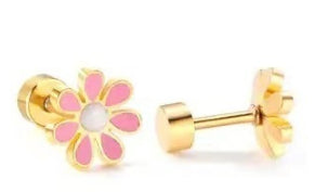 European And American-style Stainless Steel Oil-dripping Seven-petal Flower Stud Earrings