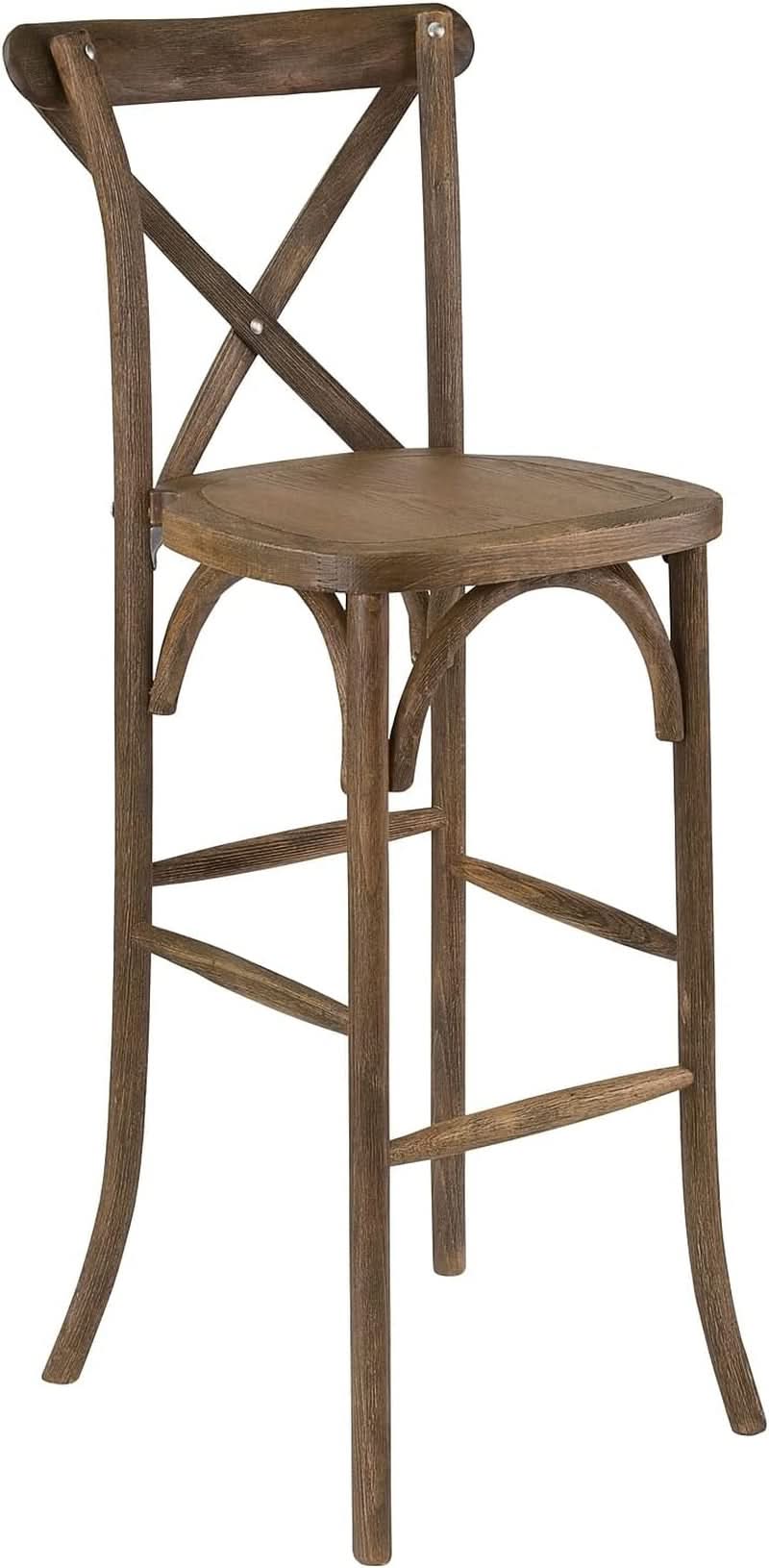 Dark Antique Wood Cross Back Barstools Set of Two
