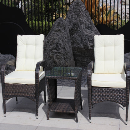 Outdoor Conversation Set PE Rattan Steel Brown Beige Cushion 3 Piece