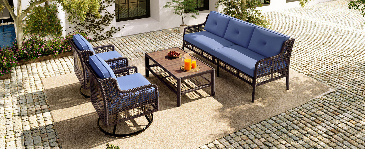 Outdoor Patio Set PE Rattan 4 Piece Swivel Chair Seats 5