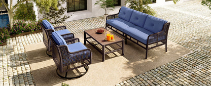 Outdoor Patio Set PE Rattan 4 Piece Swivel Chair Seats 5