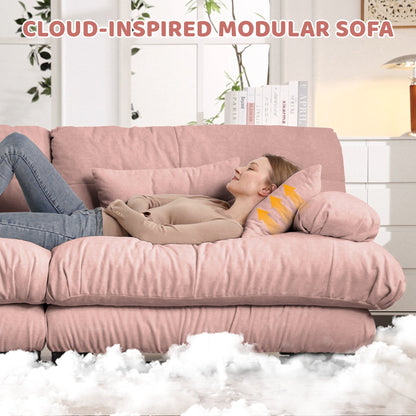 Sectional Sofa Cloud Curved Chenille Pink 2 Seat Convertible Ottoman