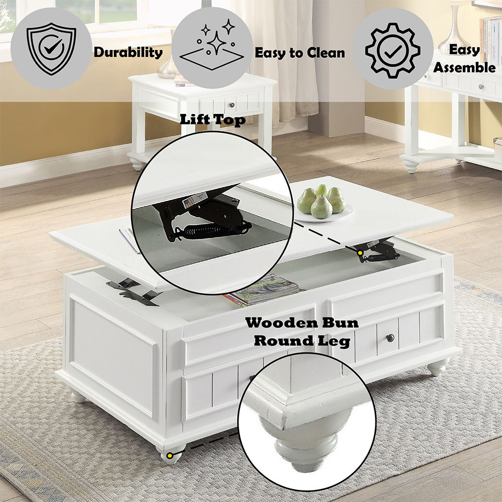 Natesa - Coffee Table With Lift Top - White Washed