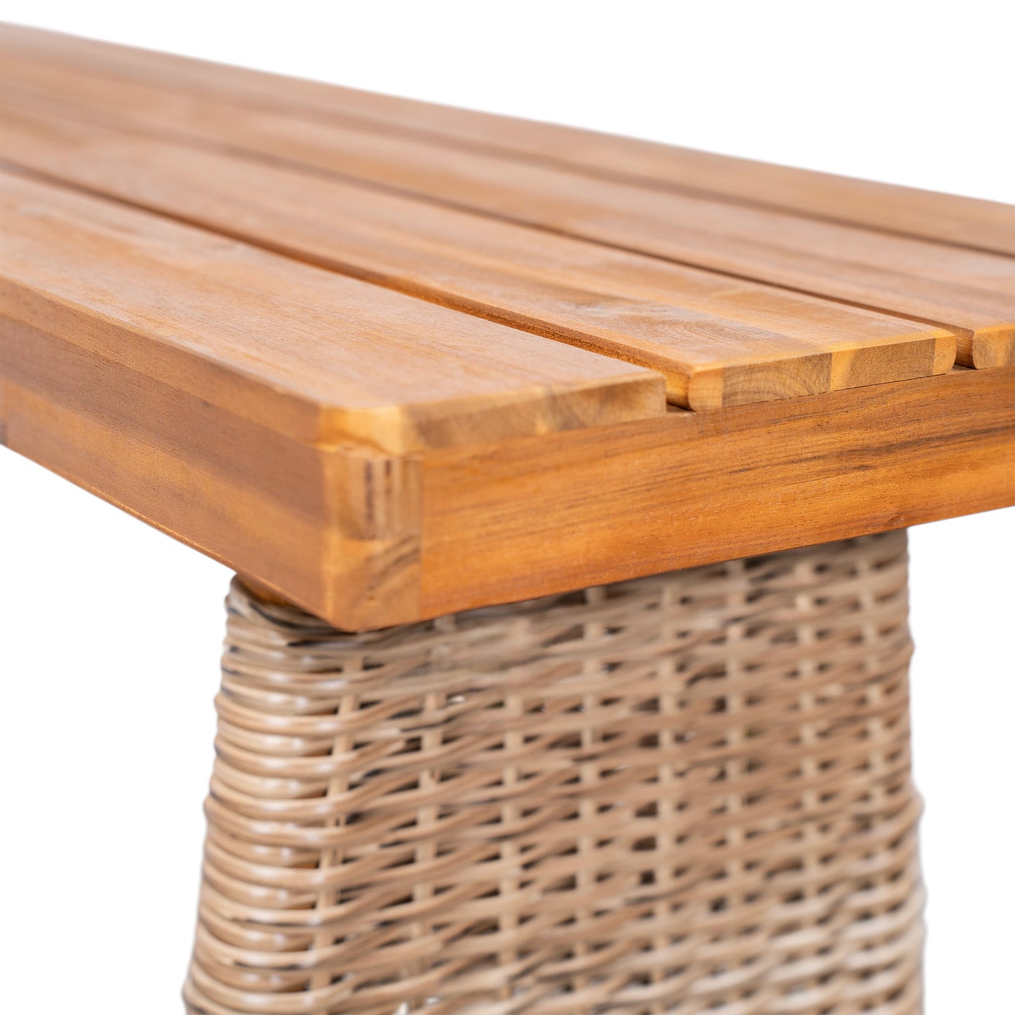 Outdoor Dining Set Acacia Wood Brown 3 Piece Table 2 Benches Rattan Legs