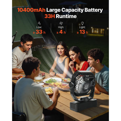 10400mAh Solar Fan Camping Fan with Solar Panel LED Lantern 7W 8 Inch