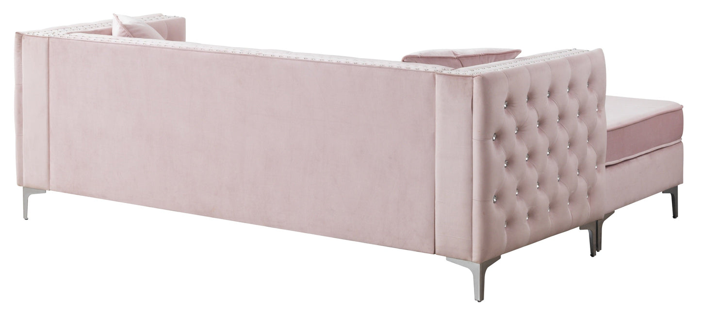 Sofa L-Shape Velvet Pink 3 Seat Tufted Chaise 87 In