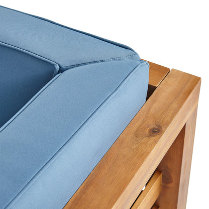 Outdoor Club Chair, Acacia Wood Patio Chair with Fabric Cushion, Teak Frame Blue Cushion