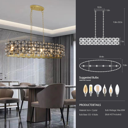 Chandelier Crystal Black Gold Geometric Modern Pendant 39 In