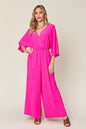 Tie-Waist Jumpsuit with Wide Legs and Short Sleeves