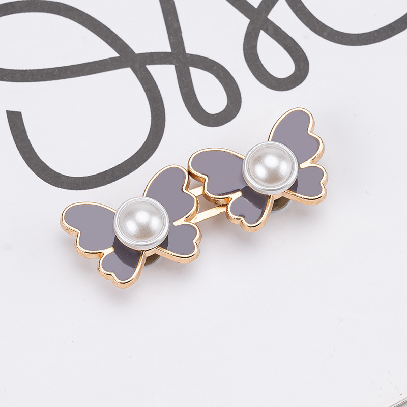 Pearl butterfly waist buckle-pink-alloy-1 pair