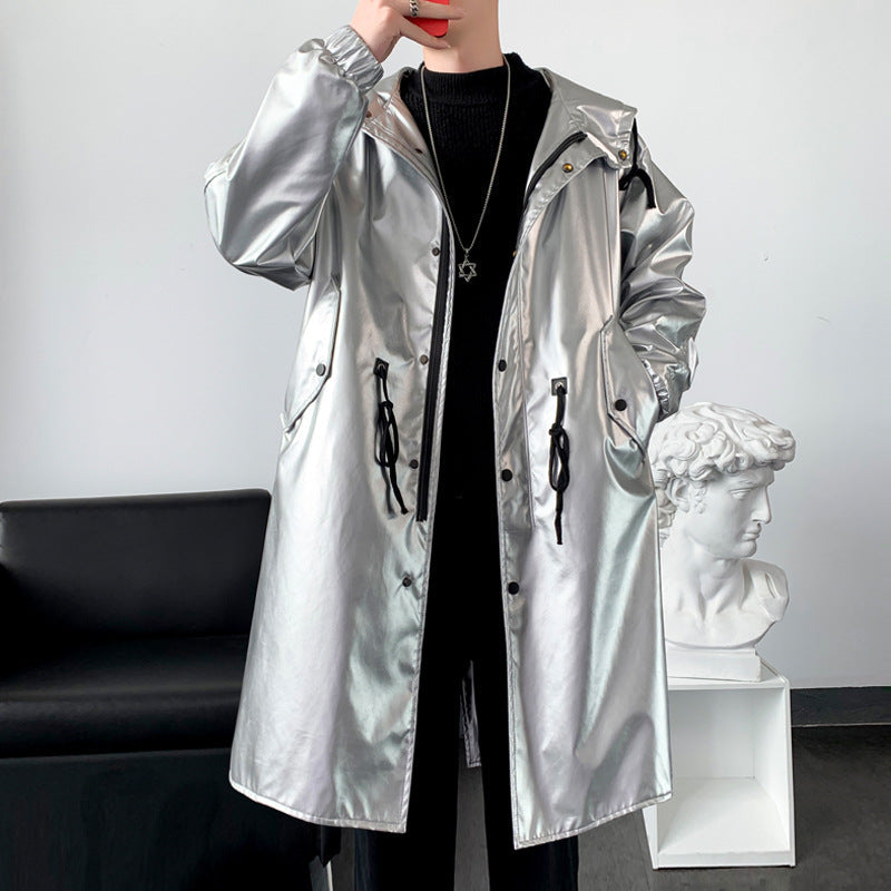 Mens Long Trench Coat Youth Mid-length Style